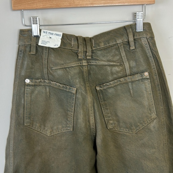 Free People We The Free Good Luck Coated Mid Rise Barrel Jean Vegan Sz 24 NEW - Picture 8 of 13